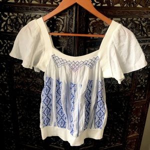 FREE PEOPLE Printed Top Ruffled Sleeves Size 2